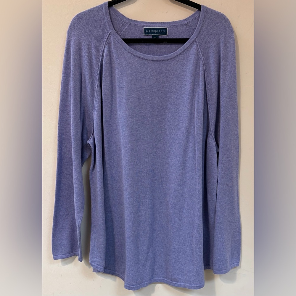 Karen Scott Sweater Womens 3X Lavender Purple Scoop Neck Cotton Raglan Pullover